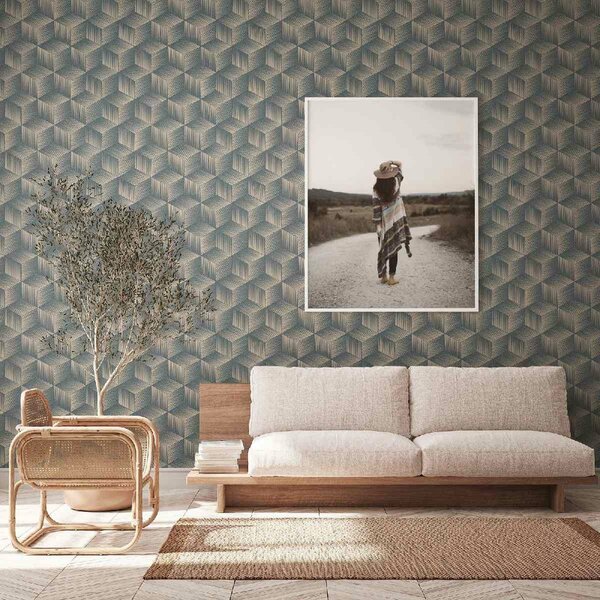 A.S. Création | Vliesová tapeta na zeď Natural Living 38506-3 | 0,53 x 10,05 m | černá, krémová, metalická
