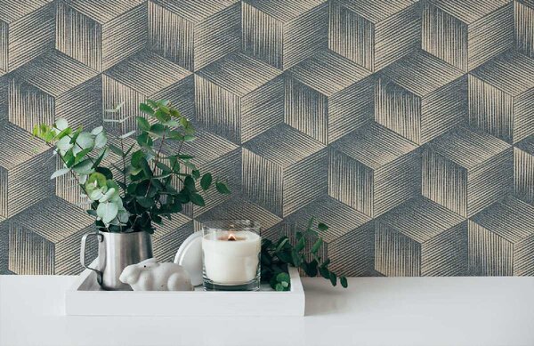 A.S. Création | Vliesová tapeta na zeď Natural Living 38506-3 | 0,53 x 10,05 m | černá, krémová, metalická