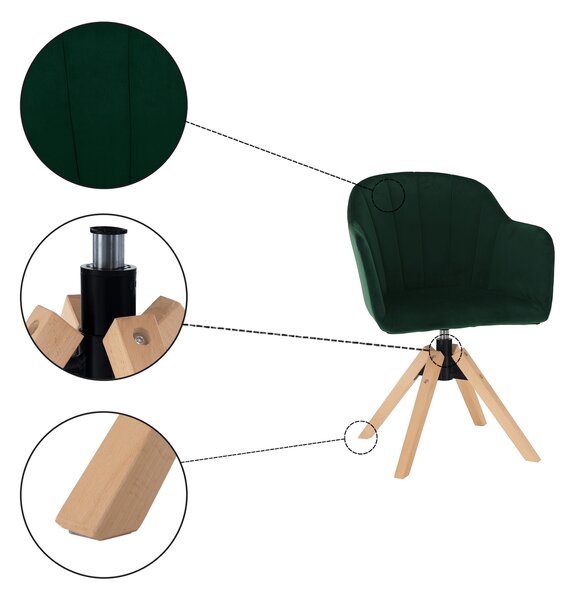 Otočné křeslo ALIGNA - látka Velvet, smaragdová / buk