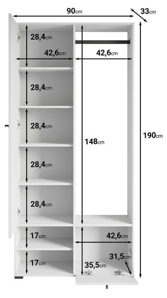 ŠATNA, 90/190/33 cm MID.YOU - Online Only šatny & botníky, Online Only
