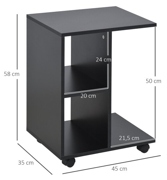 HOMCOM Moderní C-Hladký Boční Stolek s Kolíky, Otevřené Police pro Obývací Pokoj a Ložnici 45x35x58 cm Černý | Aosom