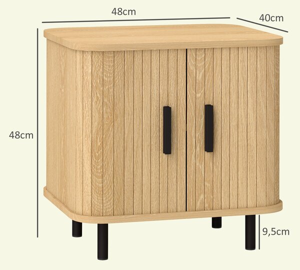 HOMCOM Sada 2 Nočních Stolků s Posuvnými Dveřmi, 2 Police a Ocelovými Nohami, Skandinávský Styl pro Obývací Pokoj 48x40x48 cm Dub | Aosom