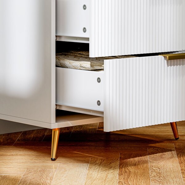 HOMCOM Skříňka se 4 zásuvkami – Moderní komoda s vlnitým designem, bezpečnostní systém proti převrácení, 60x40x90 cm, bílá | Aosom