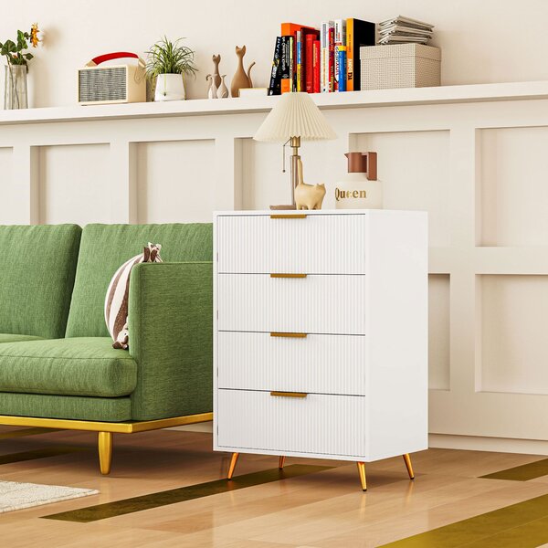 HOMCOM Skříňka se 4 zásuvkami – Moderní komoda s vlnitým designem, bezpečnostní systém proti převrácení, 60x40x90 cm, bílá | Aosom