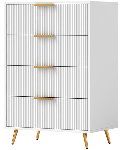 HOMCOM Skříňka se 4 zásuvkami – Moderní komoda s vlnitým designem, bezpečnostní systém proti převrácení, 60x40x90 cm, bílá | Aosom