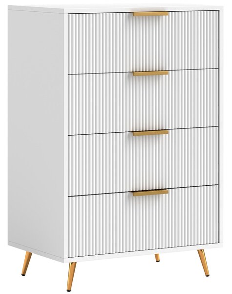 HOMCOM Skříňka se 4 zásuvkami – Moderní komoda s vlnitým designem, bezpečnostní systém proti převrácení, 60x40x90 cm, bílá | Aosom