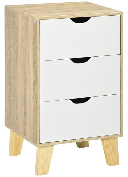 HOMCOM 3-zásuvkový prádelník s vyvýšeným základem pro ložnici, obývací pokoj a chodbu – moderní styl, protipádová ochrana, 40x35x68,5 cm, přírodní a b