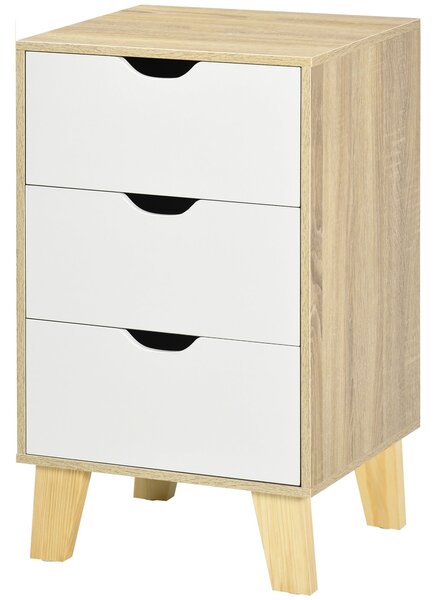 HOMCOM 3-zásuvkový prádelník s vyvýšeným základem pro ložnici, obývací pokoj a chodbu – moderní styl, protipádová ochrana, 40x35x68,5 cm, přírodní a b