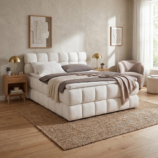 Boxspring postel BUBBLE BOX 160/200 cm, krémová