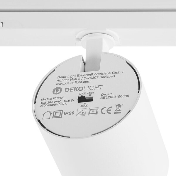 Deko-Light 3-fázové bodové svítidlo Focaris, 15 W, DALI, 2700/3000/4000 K, bílá 707264