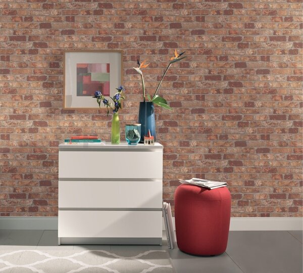 Vliesové tapety na zeď 58409, rozměr 10,05 m x 0,53 m, Brique 3D cihly červeno-hnědé s výraznou strukturou, Marburg