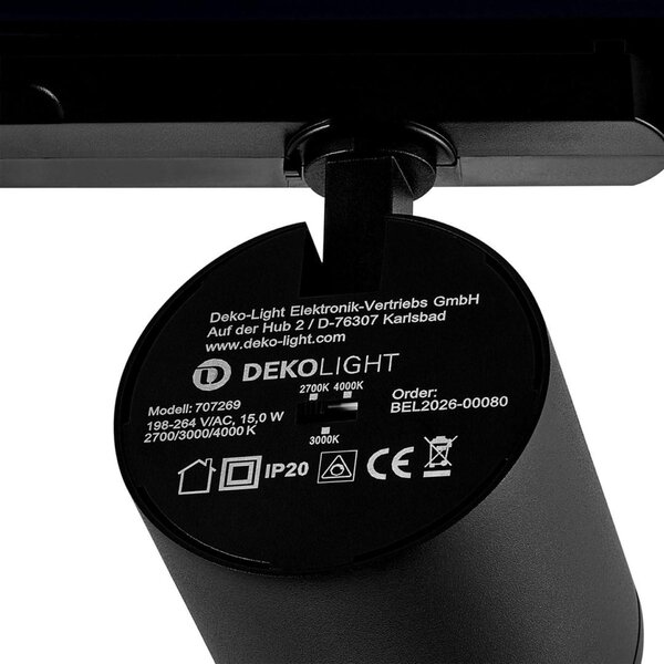 Deko-Light 3-fázové bodové svítidlo Focaris, 15 W, DIM, 2700/3000/4000 K, černá 707269