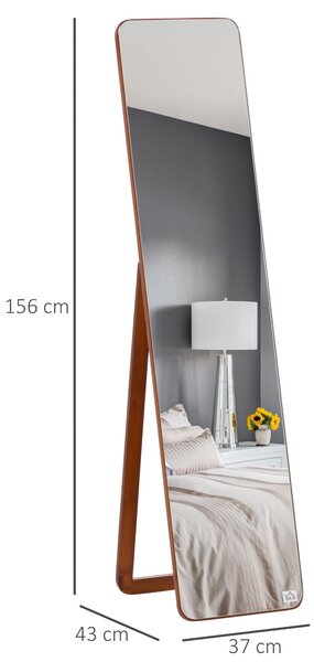 HOMCOM Zrcadlo v plné délce s čtvercovým rámem a 2 možnostmi montáže, moderní jedlový rám pro chodbu, ložnici, obývací pokoj 37x43x156 cm Ořech | Aoso