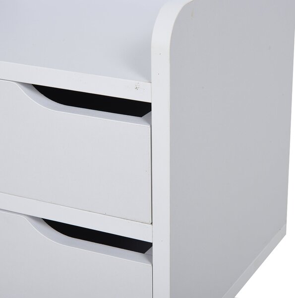 HOMCOM Víceúčelový Noční Stolek s Boční Skříňkou pro Obývací Pokoj nebo Ložnici s 2 Prostornými Zásuvkami, Borovicové Nohy, Moderní Design 33x28x42 cm