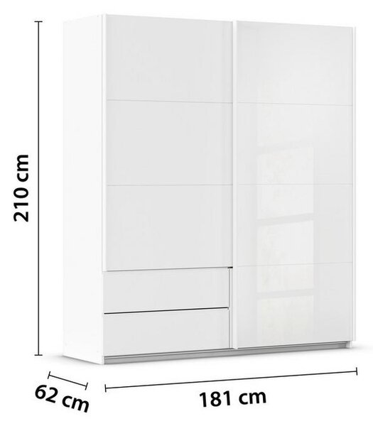 Skříň s posuvnými dveřmi ELARA bílá/bílé sklo, š. 181 cm