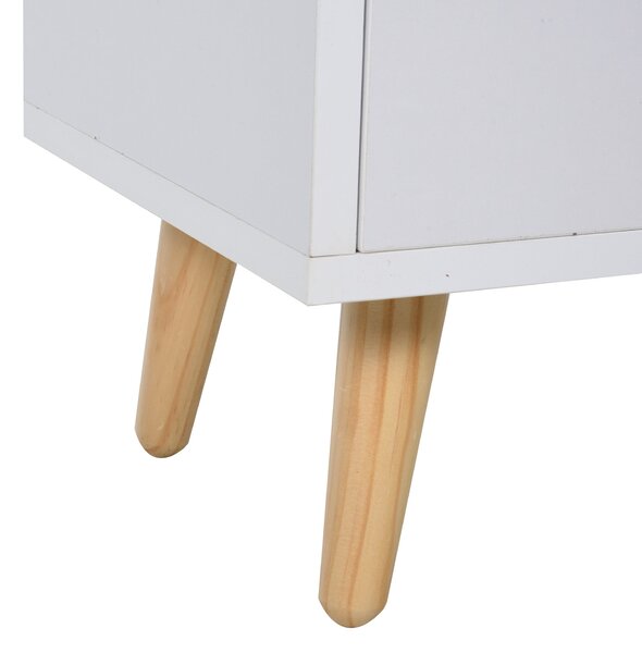 HOMCOM Víceúčelový Noční Stolek s Boční Skříňkou pro Obývací Pokoj nebo Ložnici s 2 Prostornými Zásuvkami, Borovicové Nohy, Moderní Design 33x28x42 cm