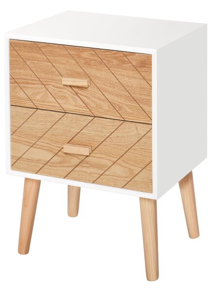 HOMCOM Noční stolek s 2 zásuvkami a zvýšenými nohami do ložnice 40x30x55,5 cm Bílý a přírodní | Aosom