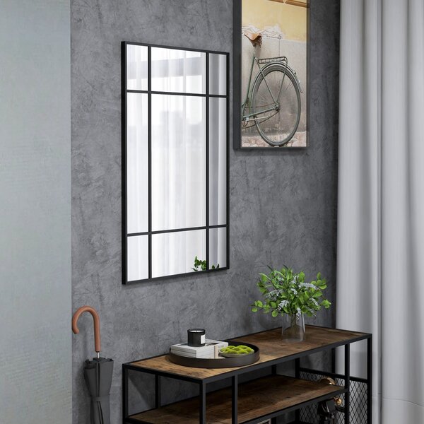 HOMCOM Obdélníkové nástěnné zrcadlo 90x60 cm s kovovým rámem - Dekorativní zrcadlo do obývacího pokoje, ložnice a předsíně | Aosom
