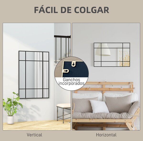 HOMCOM Obdélníkové nástěnné zrcadlo 90x60 cm s kovovým rámem - Dekorativní zrcadlo do obývacího pokoje, ložnice a předsíně | Aosom