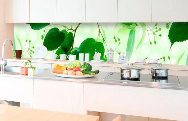 Samolepící tapety za kuchyňskou linku, rozměr 350 cm x 60 cm, zelené listy, DIMEX KI-350-010
