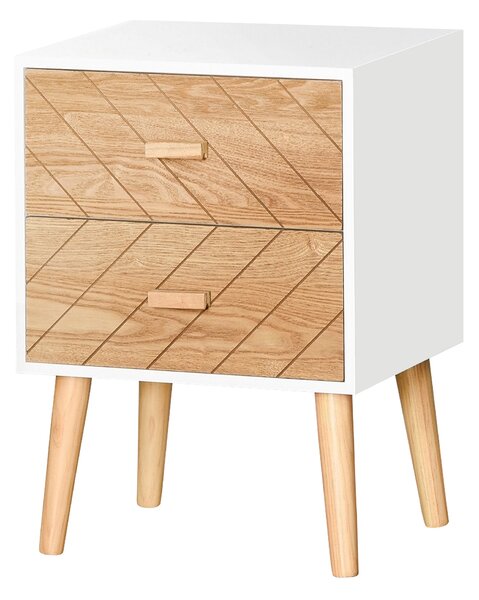 HOMCOM Noční stolek s 2 zásuvkami a zvýšenými nohami do ložnice 40x30x55,5 cm Bílý a přírodní | Aosom