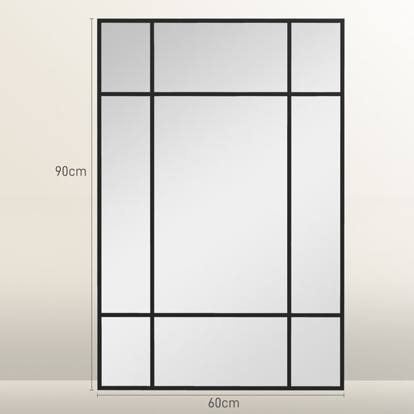 HOMCOM Obdélníkové nástěnné zrcadlo 90x60 cm s kovovým rámem - Dekorativní zrcadlo do obývacího pokoje, ložnice a předsíně | Aosom