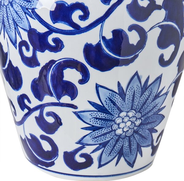 Váza s víkem CUENCA Porcelán 36 cm Bílá/Modrá