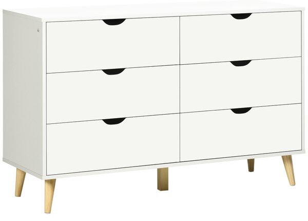 HOMCOM zásuvkový komoda s 6 zásuvkami pro kuchyň, ložnici, obývací pokoj, studium - moderní styl, systém proti převrhnutí 120x40x76 cm bílá | Aosom