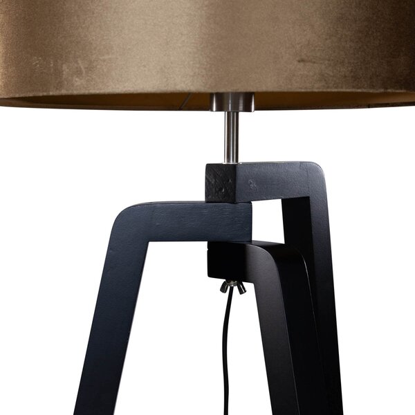 Stojací lampa černá s sametovým stínidlem bronz 50 cm - Puros