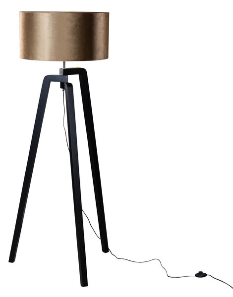 Stojací lampa černá s sametovým stínidlem bronz 50 cm - Puros