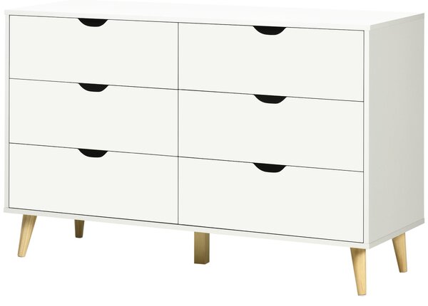 HOMCOM zásuvkový komoda s 6 zásuvkami pro kuchyň, ložnici, obývací pokoj, studium - moderní styl, systém proti převrhnutí 120x40x76 cm bílá | Aosom