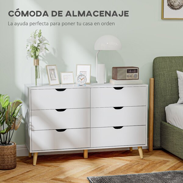 HOMCOM zásuvkový komoda s 6 zásuvkami pro kuchyň, ložnici, obývací pokoj, studium - moderní styl, systém proti převrhnutí 120x40x76 cm bílá | Aosom