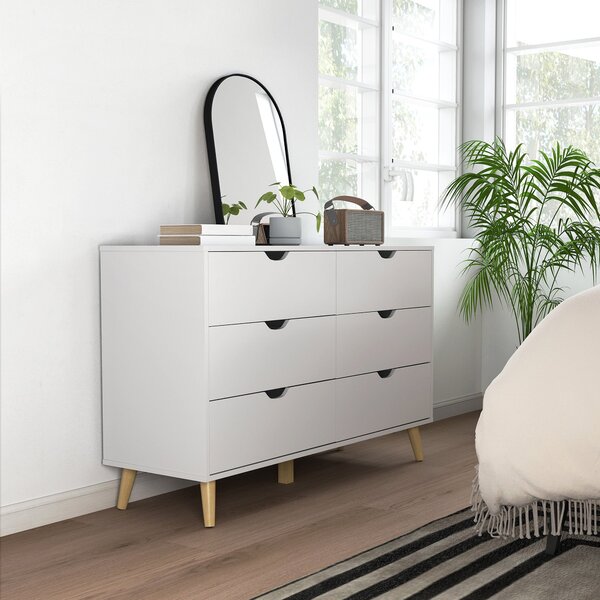 HOMCOM zásuvkový komoda s 6 zásuvkami pro kuchyň, ložnici, obývací pokoj, studium - moderní styl, systém proti převrhnutí 120x40x76 cm bílá | Aosom