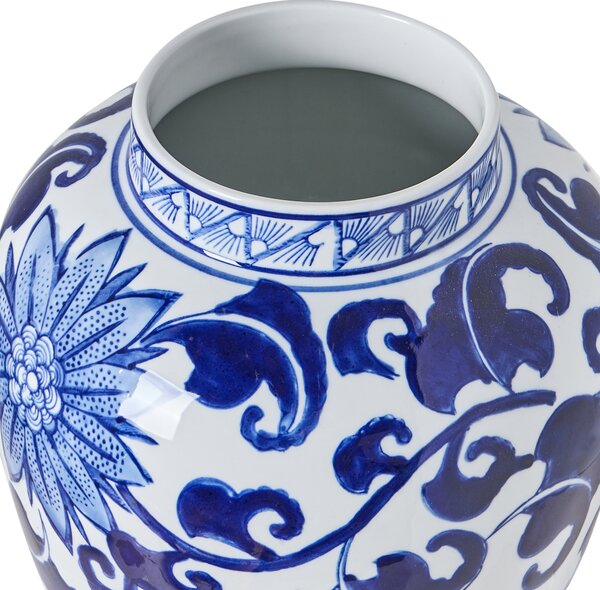 Váza s víkem CUENCA Porcelán 36 cm Bílá/Modrá