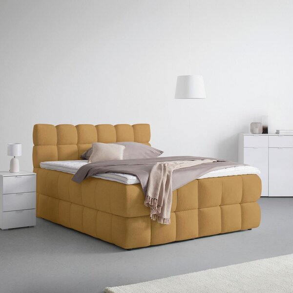 Boxspring postel BUBBLE BOX 160/200 cm, hořčicově žlutá
