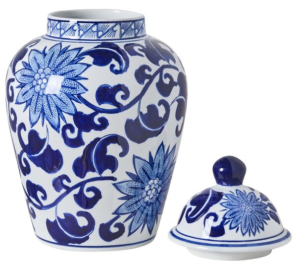 Váza s víkem CUENCA Porcelán 36 cm Bílá/Modrá
