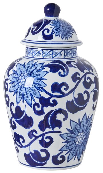 Váza s víkem CUENCA Porcelán 36 cm Bílá/Modrá