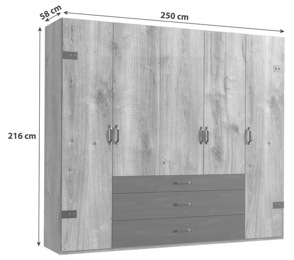 Šatní skříň DETROIT šířka 250cm