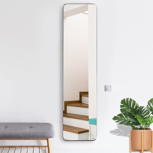 HOMCOM Obdélníkové Zrcadlo na Celé Tělo se 2 Módly Instalace Moderní Rám z Borovicového Dřeva pro Chodbu, Ložnici, Obývací Pokoj 37x43x156 cm Černé |
