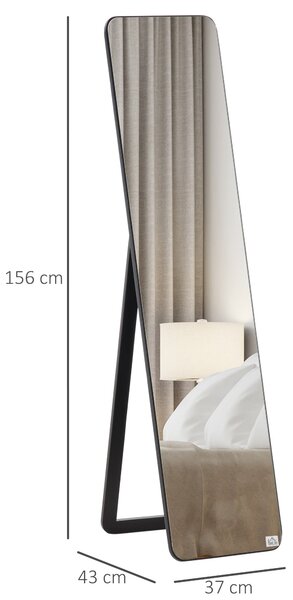 HOMCOM Obdélníkové Zrcadlo na Celé Tělo se 2 Módly Instalace Moderní Rám z Borovicového Dřeva pro Chodbu, Ložnici, Obývací Pokoj 37x43x156 cm Černé |