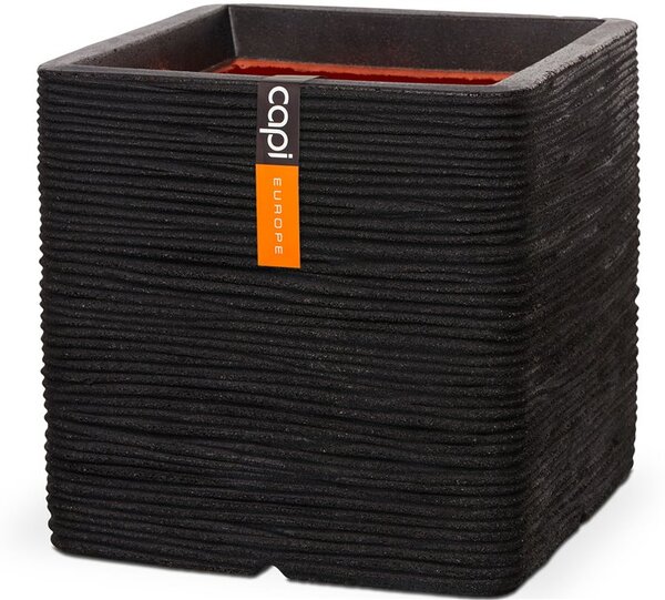 Capi Europe Květináč čtvercový Rib NL, Capi, 50x50x50 cm, recyklovatelná PE směs, barva black