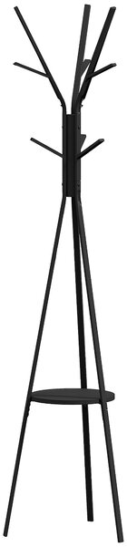HOMCOM Stojan na oblečení ve tvaru stromu, kovový s 9 háčky a policí, vintage stojan na kabáty do ložnice nebo obývacího pokoje 45x45x180 cm Černý | A