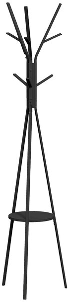 HOMCOM Stojan na oblečení ve tvaru stromu, kovový s 9 háčky a policí, vintage stojan na kabáty do ložnice nebo obývacího pokoje 45x45x180 cm Černý | A