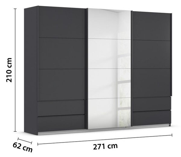 Skříň s posuvnými dveřmi ELARA šedá/zrcadlo, š. 271 cm