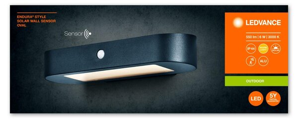 LEDVANCE venkovní nástěnné svítidlo ENDURA Style Solar Oval Wall Sensor 6W 3000K 4058075766228