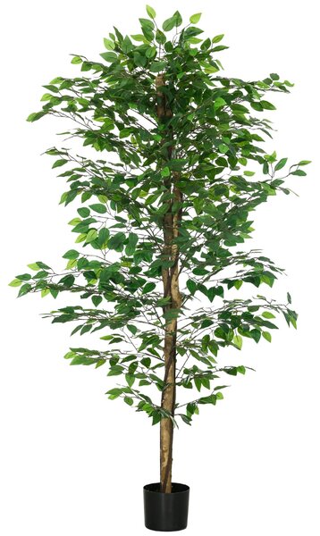 HOMCOM Umělý fikus s přírodními kmeny 180 cm - Umělá rostlina s květináčem a 1260 listy - Dekorace umělého stromu pro domácnost, obývací pokoj, kancel