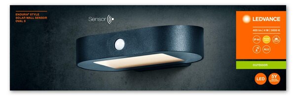 LEDVANCE venkovní nástěnné svítidlo ENDURA Style Solar Oval S Wall Sensor 4W 3000K 4058075766266