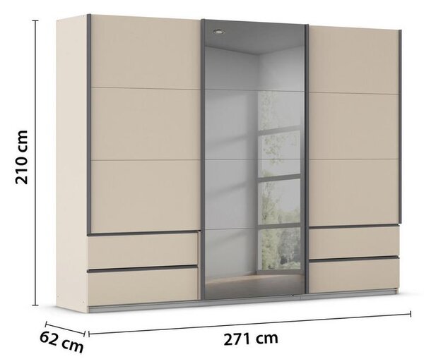 Skriňa s posuv. dverami ELARA šampaň/šedé zrcadlo,š. 271 cm