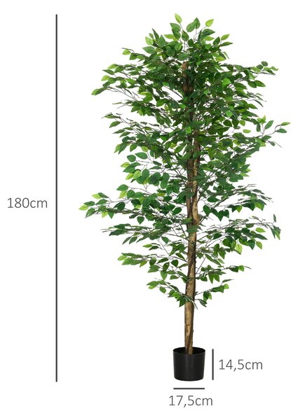 HOMCOM Umělý fikus s přírodními kmeny 180 cm - Umělá rostlina s květináčem a 1260 listy - Dekorace umělého stromu pro domácnost, obývací pokoj, kancel