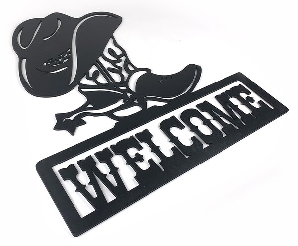 Živá Zeď Dřevěná nástěnná černá dekorace Cowboy Welcome